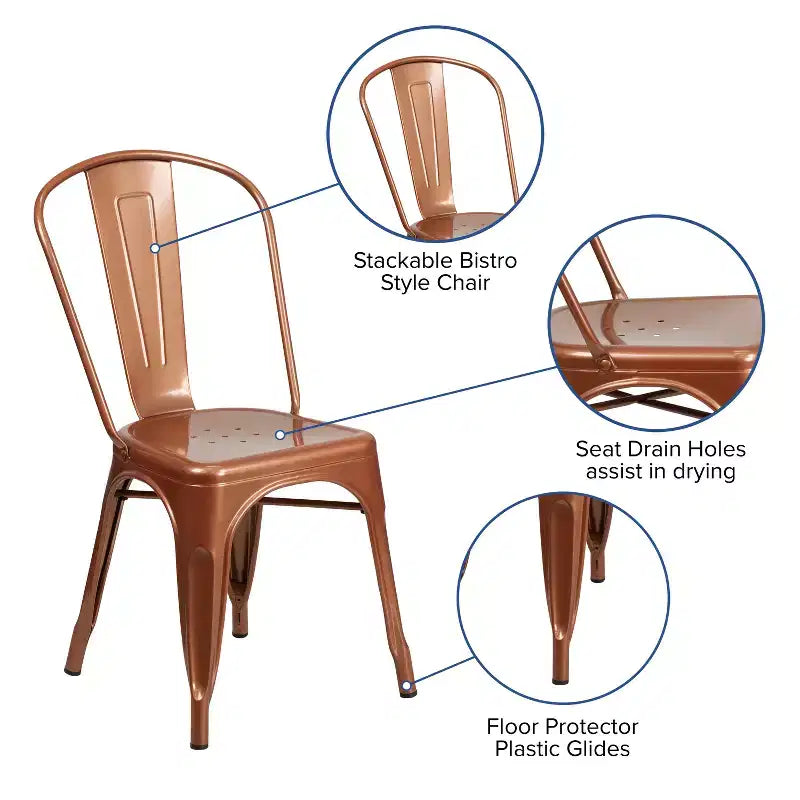 Sedia impilabile da interno/esterno in metallo Emma and Oliver di grado commerciale, confezione da 4