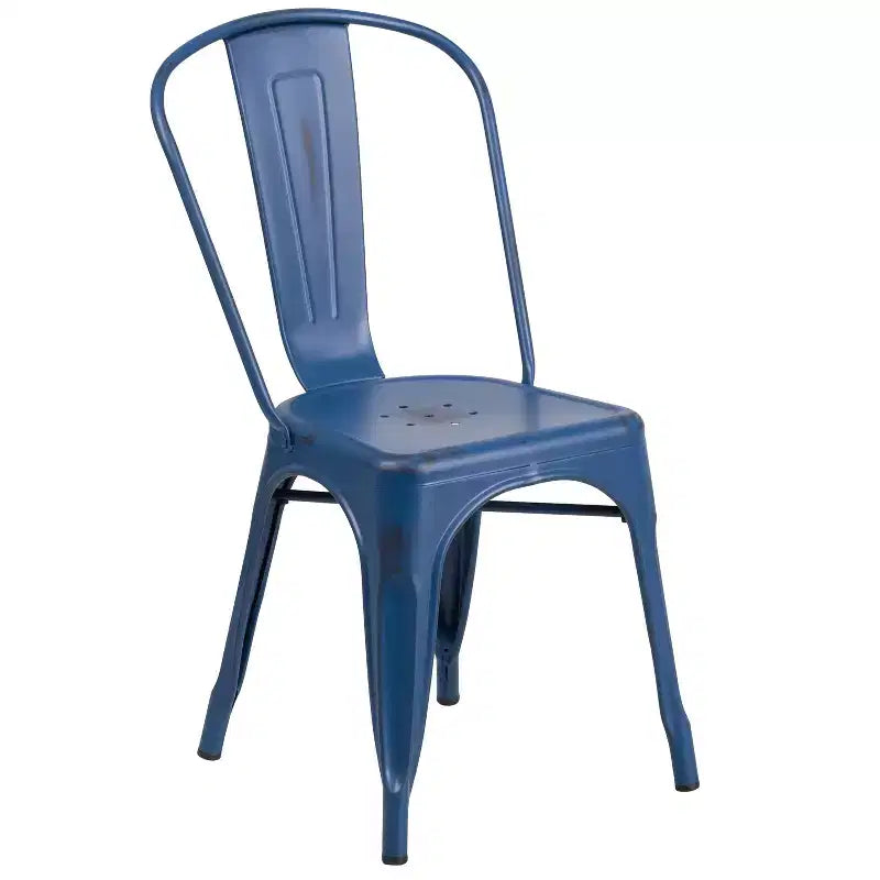 Chaise empilable Emma et Oliver, qualité commerciale, lot de 4, métal vieilli, intérieur-extérieur