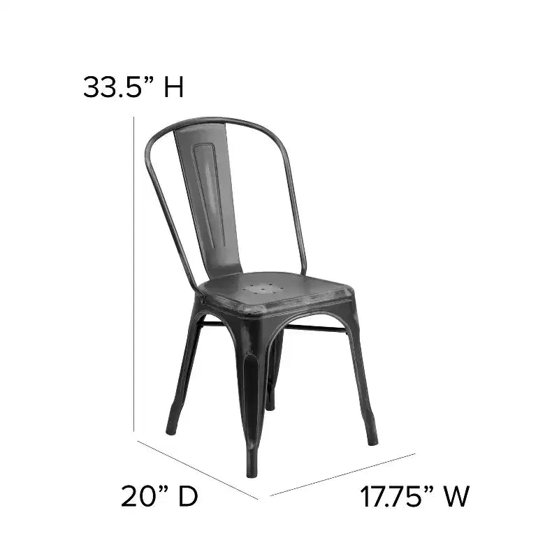 Chaise empilable Emma et Oliver, qualité commerciale, lot de 4, métal vieilli, intérieur-extérieur