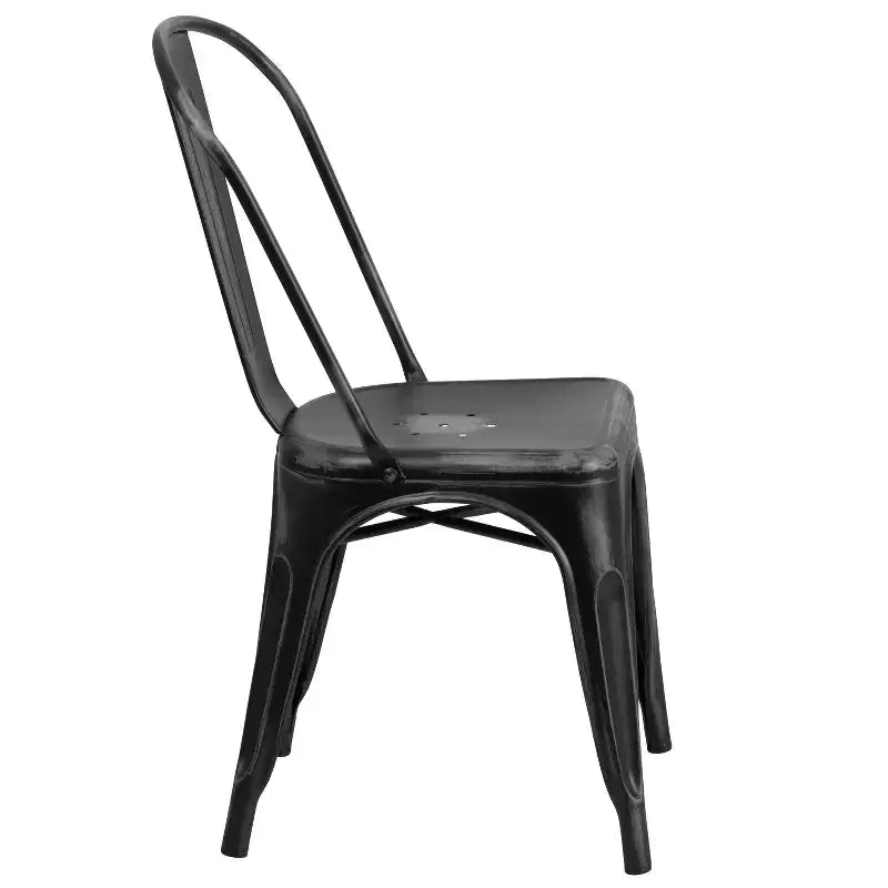 Chaise empilable Emma et Oliver, qualité commerciale, lot de 4, métal vieilli, intérieur-extérieur