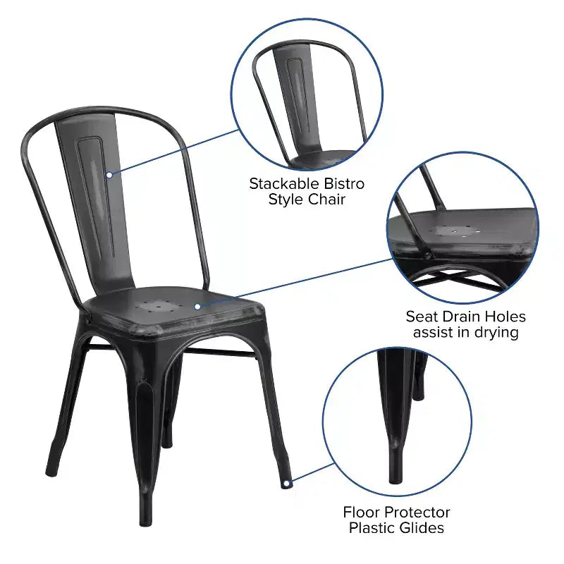 Chaise empilable Emma et Oliver, qualité commerciale, lot de 4, métal vieilli, intérieur-extérieur