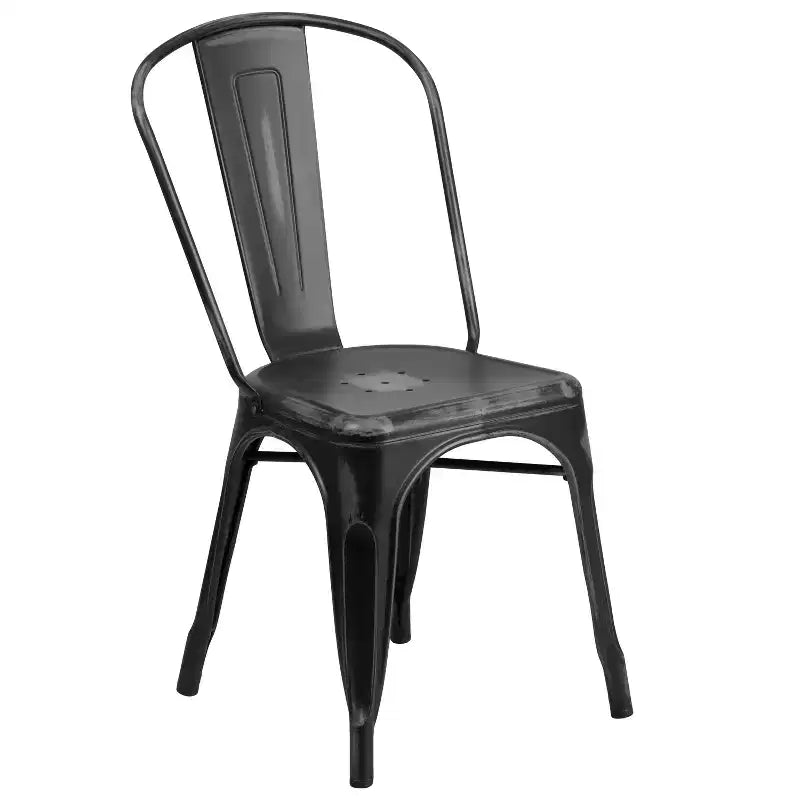 Chaise empilable Emma et Oliver, qualité commerciale, lot de 4, métal vieilli, intérieur-extérieur