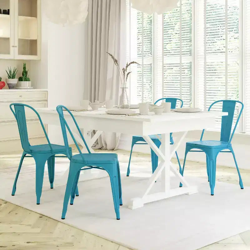 Chaise empilable Emma et Oliver, qualité commerciale, lot de 4, métal vieilli, intérieur-extérieur
