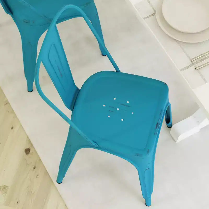 Chaise empilable Emma et Oliver, qualité commerciale, lot de 4, métal vieilli, intérieur-extérieur