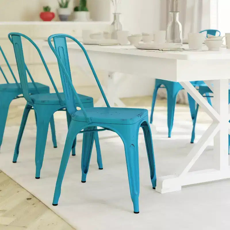 Chaise empilable Emma et Oliver, qualité commerciale, lot de 4, métal vieilli, intérieur-extérieur