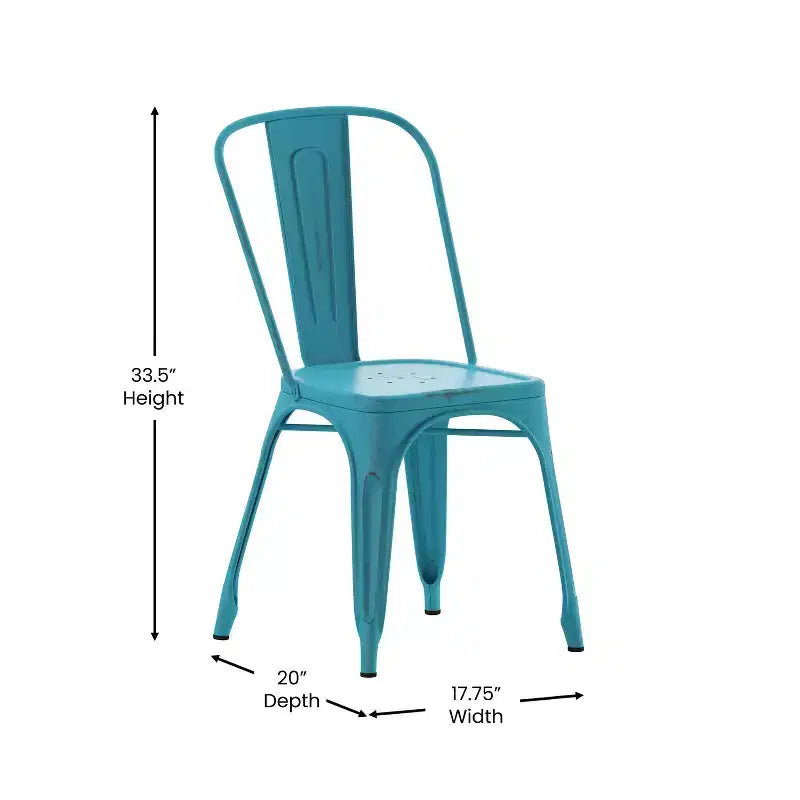 Chaise empilable Emma et Oliver, qualité commerciale, lot de 4, métal vieilli, intérieur-extérieur