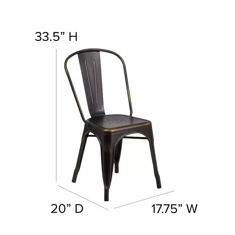 Chaise empilable Emma et Oliver, qualité commerciale, lot de 4, métal vieilli, intérieur-extérieur
