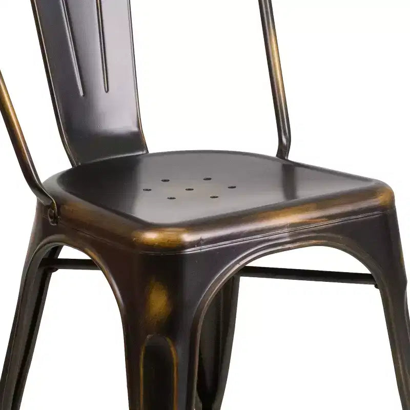 Chaise empilable Emma et Oliver, qualité commerciale, lot de 4, métal vieilli, intérieur-extérieur