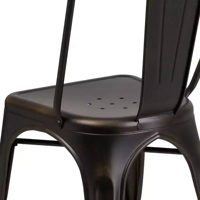 Chaise empilable Emma et Oliver, qualité commerciale, lot de 4, métal vieilli, intérieur-extérieur
