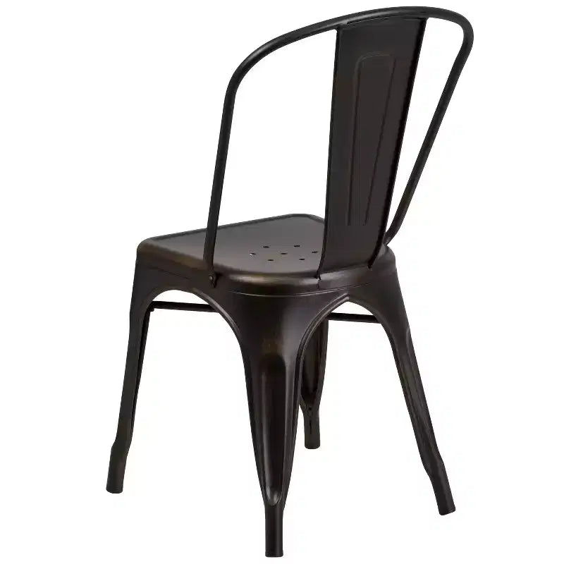 Chaise empilable Emma et Oliver, qualité commerciale, lot de 4, métal vieilli, intérieur-extérieur