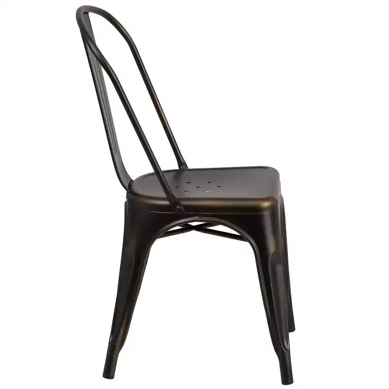 Chaise empilable Emma et Oliver, qualité commerciale, lot de 4, métal vieilli, intérieur-extérieur