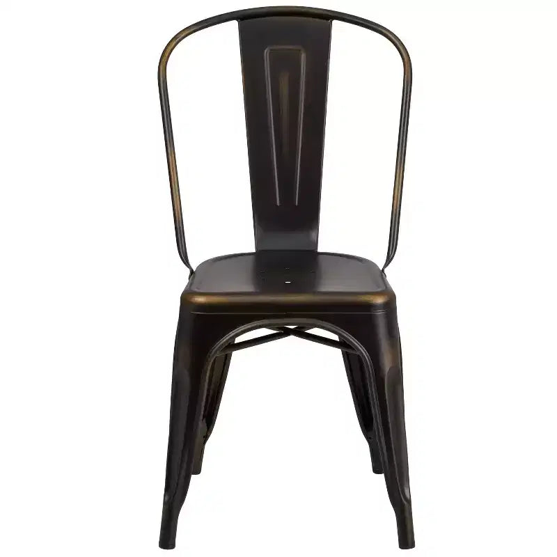 Chaise empilable Emma et Oliver, qualité commerciale, lot de 4, métal vieilli, intérieur-extérieur