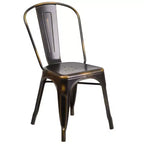Chaise empilable Emma et Oliver, qualité commerciale, lot de 4, métal vieilli, intérieur-extérieur
