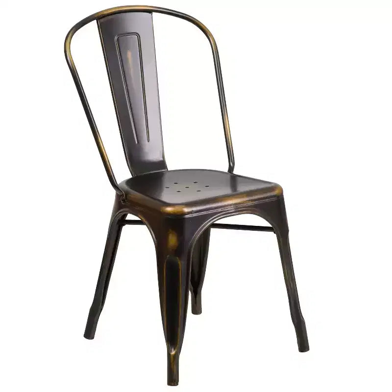Chaise empilable Emma et Oliver, qualité commerciale, lot de 4, métal vieilli, intérieur-extérieur