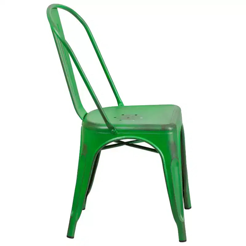 Chaise empilable Emma et Oliver, qualité commerciale, lot de 4, métal vieilli, intérieur-extérieur