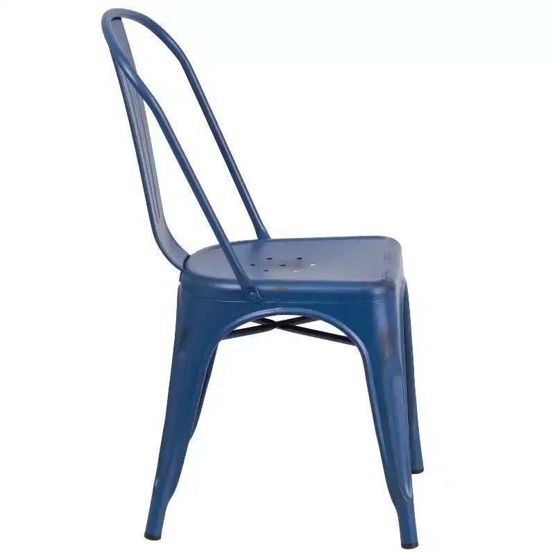 Chaise empilable Emma et Oliver, qualité commerciale, lot de 4, métal vieilli, intérieur-extérieur