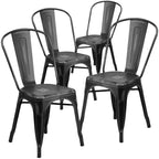 Chaise empilable Emma et Oliver, qualité commerciale, lot de 4, métal vieilli, intérieur-extérieur