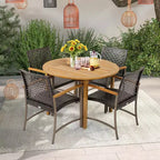 Costway Set di 4 Sedie da Pranzo per Patio, Poltrone da Esterno in Rattan con Braccioli in Legno di Acacia