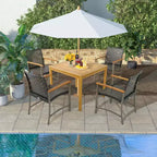 Costway Set di 4 Sedie da Pranzo per Patio, Poltrone da Esterno in Rattan con Braccioli in Legno di Acacia