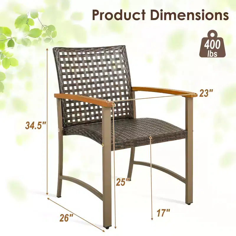 Costway Set di 4 Sedie da Pranzo per Patio, Poltrone da Esterno in Rattan con Braccioli in Legno di Acacia