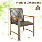 Costway Set di 4 Sedie da Pranzo per Patio, Poltrone da Esterno in Rattan con Braccioli in Legno di Acacia
