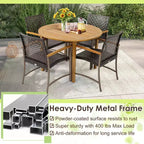 Costway Set di 4 Sedie da Pranzo per Patio, Poltrone da Esterno in Rattan con Braccioli in Legno di Acacia