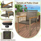 Costway Set di 4 Sedie da Pranzo per Patio, Poltrone da Esterno in Rattan con Braccioli in Legno di Acacia