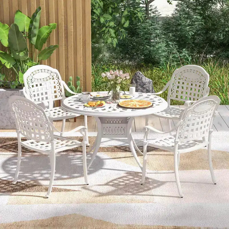 Costway 4 sedie da pranzo impilabili in alluminio pressofuso per patio, bronzo/bianco