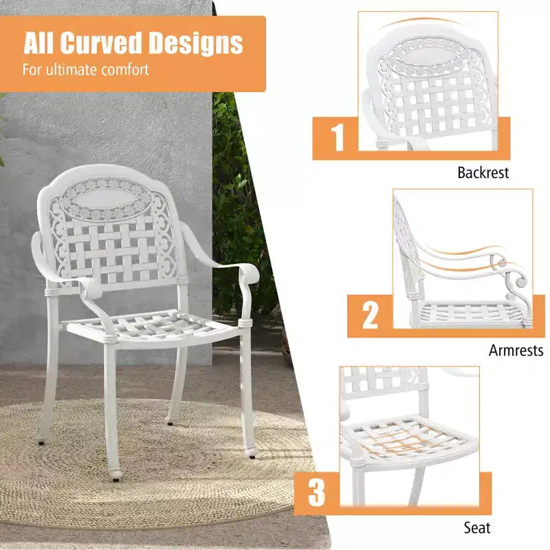 Costway 4 sedie da pranzo impilabili in alluminio pressofuso per patio, bronzo/bianco