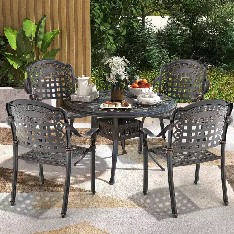Costway 4 sedie da pranzo impilabili in alluminio pressofuso per patio, bronzo/bianco