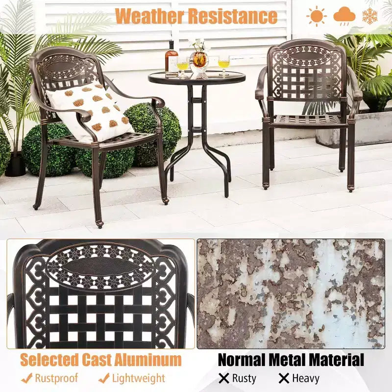 Costway 4 sedie da pranzo impilabili in alluminio pressofuso per patio, bronzo/bianco