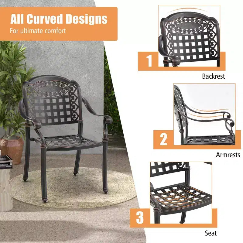 Costway 4 sedie da pranzo impilabili in alluminio pressofuso per patio, bronzo/bianco