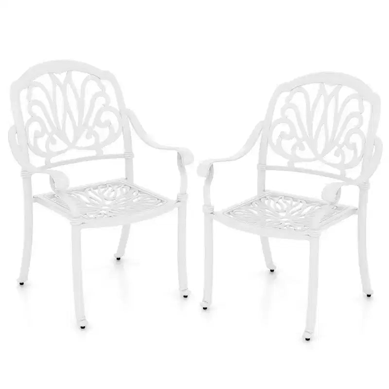 Costway 2 sedie da pranzo per patio in fusione di alluminio con braccioli, impilabili, da esterno, marrone/bianco