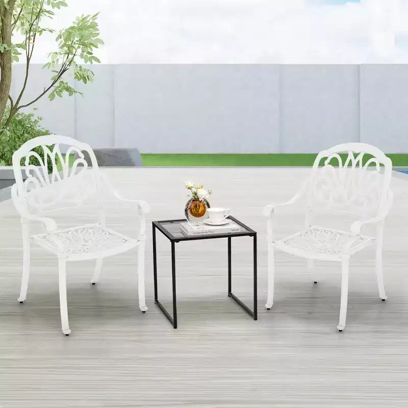 Costway 2 sedie da pranzo per patio in fusione di alluminio con braccioli, impilabili, da esterno, marrone/bianco
