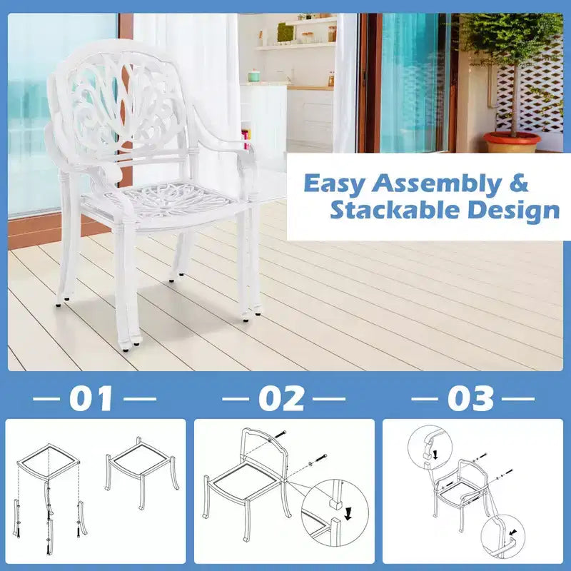 Costway 2 sedie da pranzo per patio in fusione di alluminio con braccioli, impilabili, da esterno, marrone/bianco