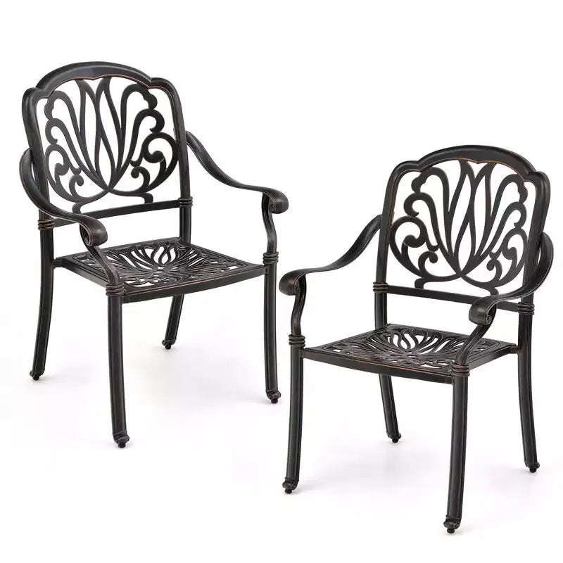 Costway 2 sedie da pranzo per patio in fusione di alluminio con braccioli, impilabili, da esterno, marrone/bianco