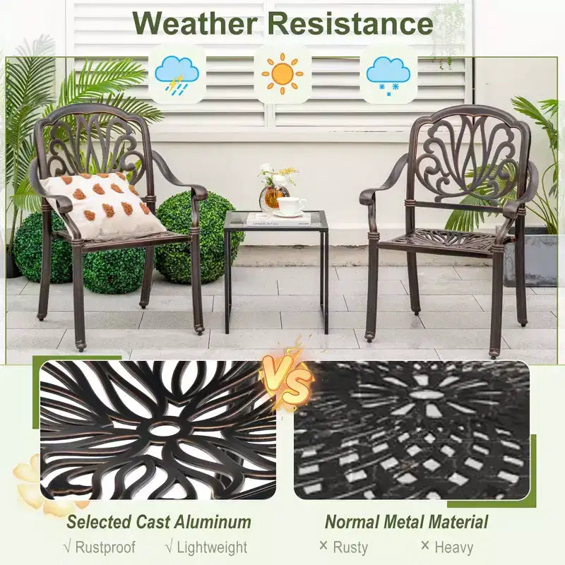 Costway 2 sedie da pranzo per patio in fusione di alluminio con braccioli, impilabili, da esterno, marrone/bianco