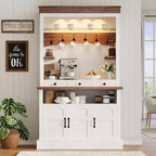 Mobile bar da caffè in stile rustico alto 72 pollici con luci LED, credenza da cucina con ante e cassetti, ripiani regolabili, ampio spazio di archiviazione