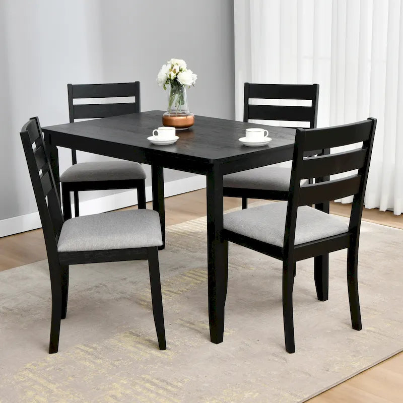 Set di 5 mobili da pranzo in legno massello 47L (1 tavolo + 4 sedie con schienale a doghe)