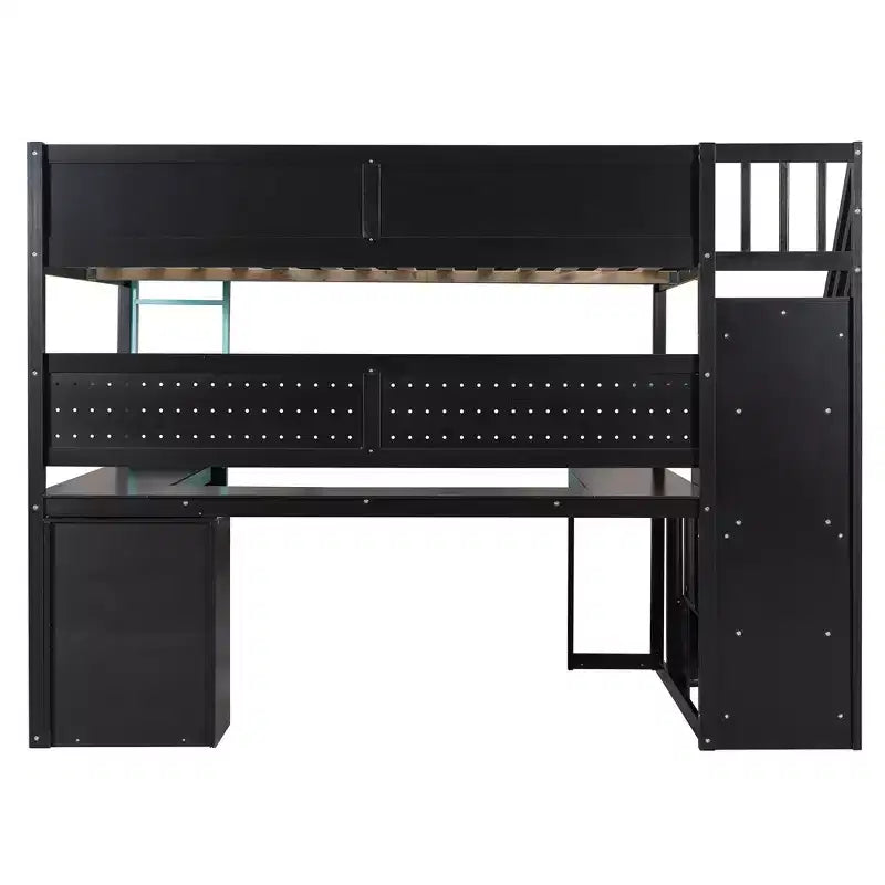 GDFStudio Scott Letto a Soppalco in Legno per Gaming con Scala Contenitore, Scrivania, Mensole e Pannello Forato