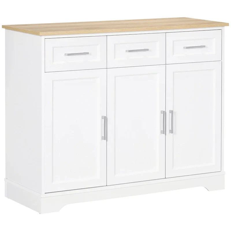 Credenza da Cucina Bianca con 3 Cassetti e Ripiano Regolabile