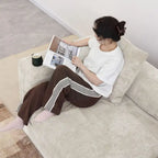 Divano componibile modulare grande, rivestimento in velluto a coste, a U, a 4 posti, con 2 pouf e 5 cuscini