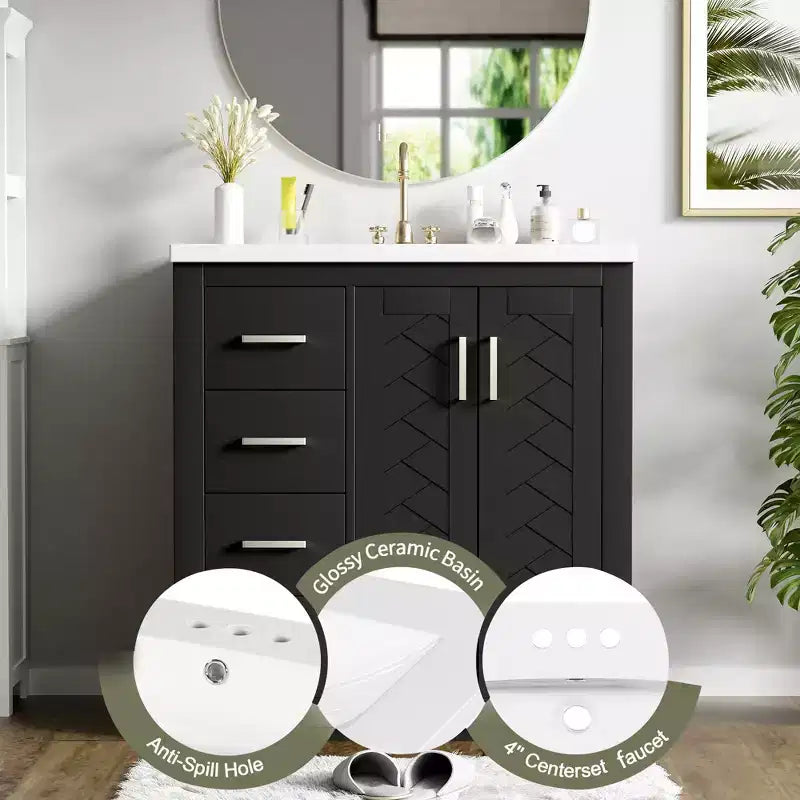 Mobile bagno singolo da 76 cm con lavabo, armadietto e 3 cassetti – Nero / Blu / Verde / Indaco / Bianco