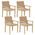 Costway Patio Chair Set of 2/4 Rubber Wood Dining Armchairs Paper Rope Woven Seat Balcony