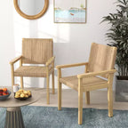 Costway Set di 2/4 Sedie da Giardino in Legno di Gomma, Sedie da Pranzo con Braccioli e Seduta in Corda di Carta Intrecciata per Balcone