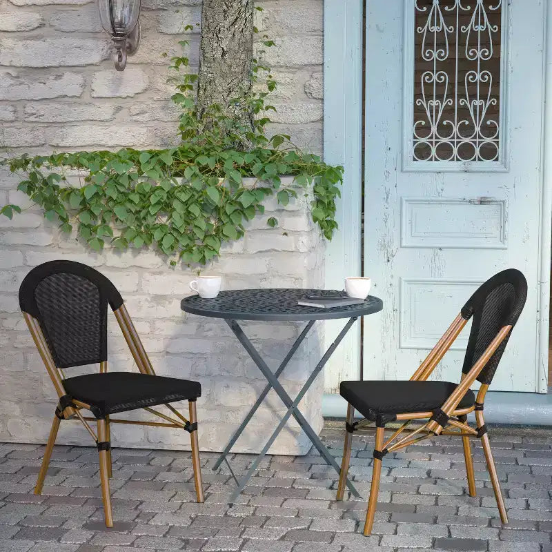 Flash Furniture Marsiglia, set di 2 sedie impilabili da bistrò per interni/esterni, schienale e seduta in Textilene, struttura in alluminio con stampa bamboo