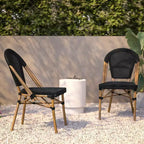 Flash Furniture Marsiglia, set di 2 sedie impilabili da bistrò per interni/esterni, schienale e seduta in Textilene, struttura in alluminio con stampa bamboo