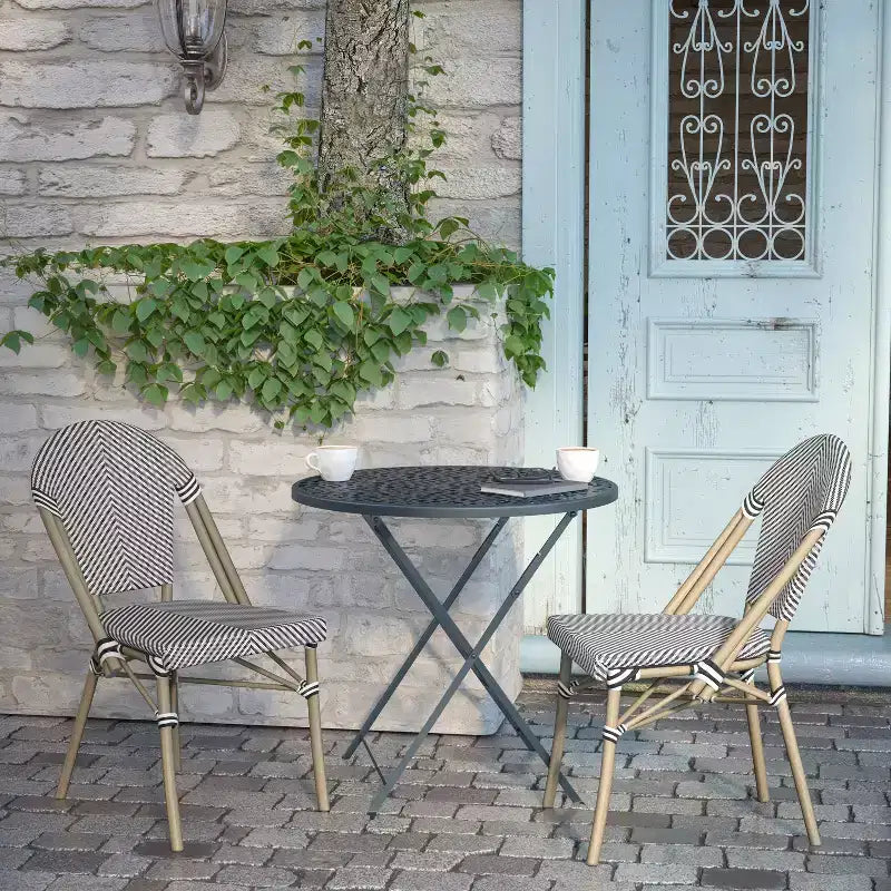 Flash Furniture Marsiglia, set di 2 sedie impilabili da bistrò per interni/esterni, schienale e seduta in Textilene, struttura in alluminio con stampa bamboo