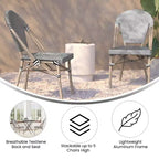 Flash Furniture Marsiglia, set di 2 sedie impilabili da bistrò per interni/esterni, schienale e seduta in Textilene, struttura in alluminio con stampa bamboo