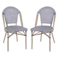 Flash Furniture Marseille Set of 2 Indoor/Outdoor Commercial Bistro Stacking Chairs, Textilene Backs and Seats, Bamboo Print Aluminum Frames